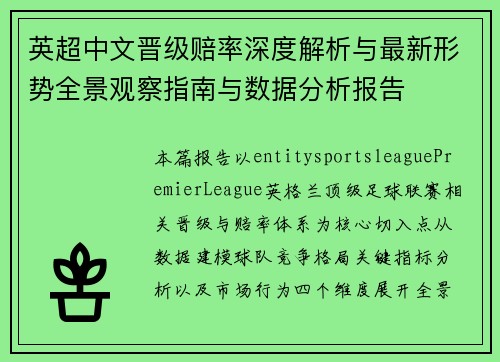 英超中文晋级赔率深度解析与最新形势全景观察指南与数据分析报告 英超中文晋级赔率深度解析与最新形势全景观察指南与数据分析报告